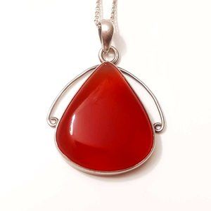 Sterling Silver Teardrop Carnelian Pendant Necklace